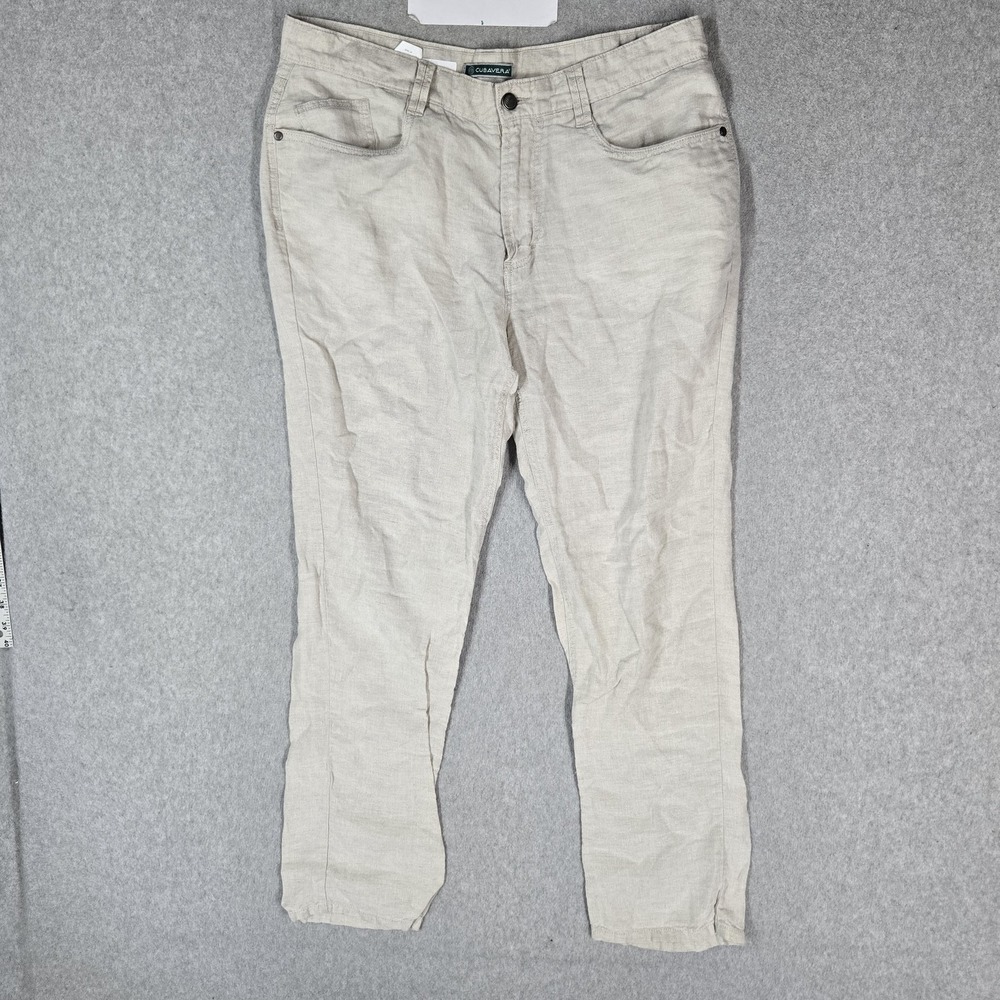 Cubavera Men Pants 34X30 Beige 100% Linen Khakis Chino 27" Inseam Lightweight